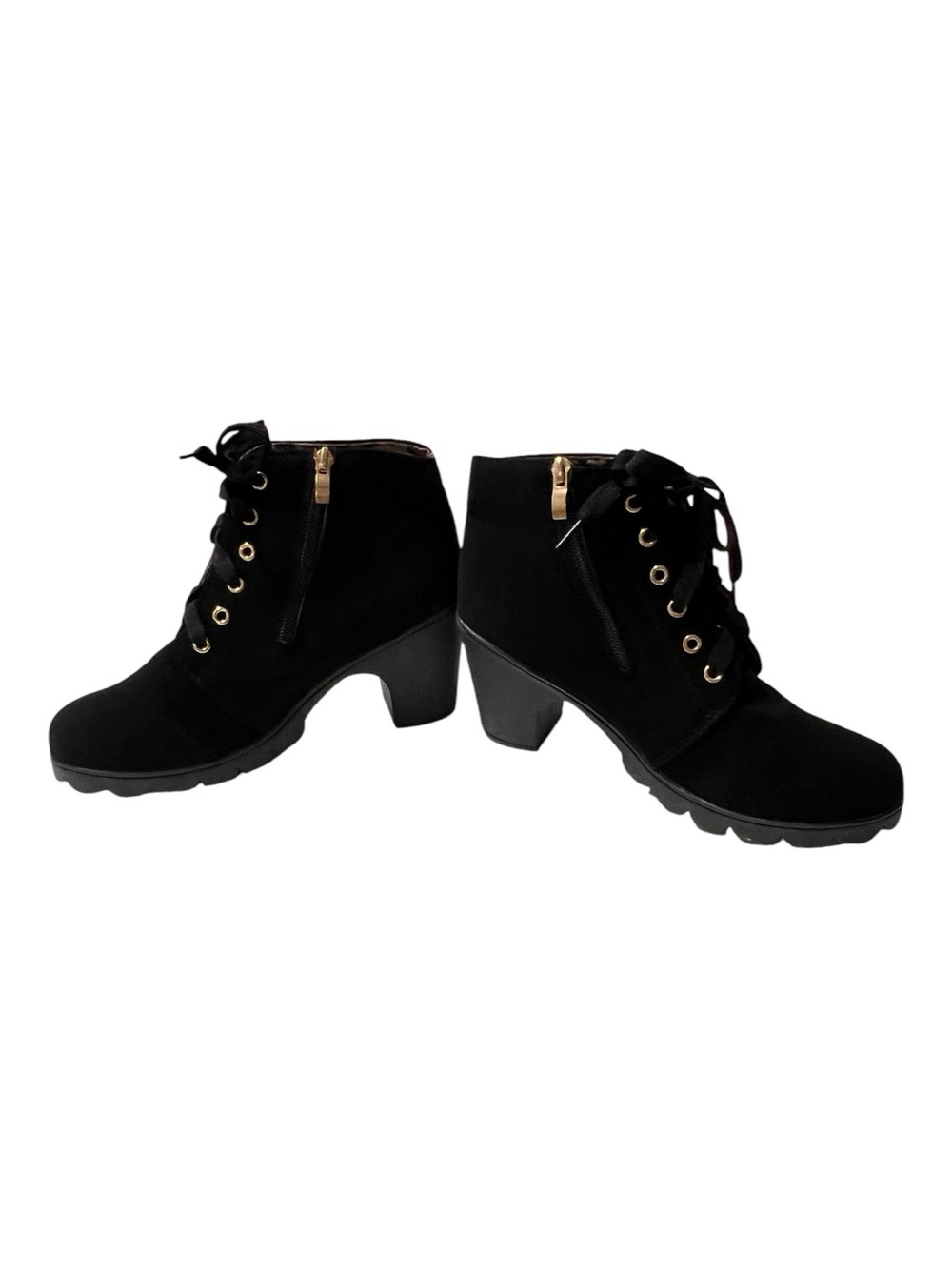 NWOT Black Faux Suede Lace Up Platform Ankle Boots Chunky Heel | Size 9 - Picture 3 of 9